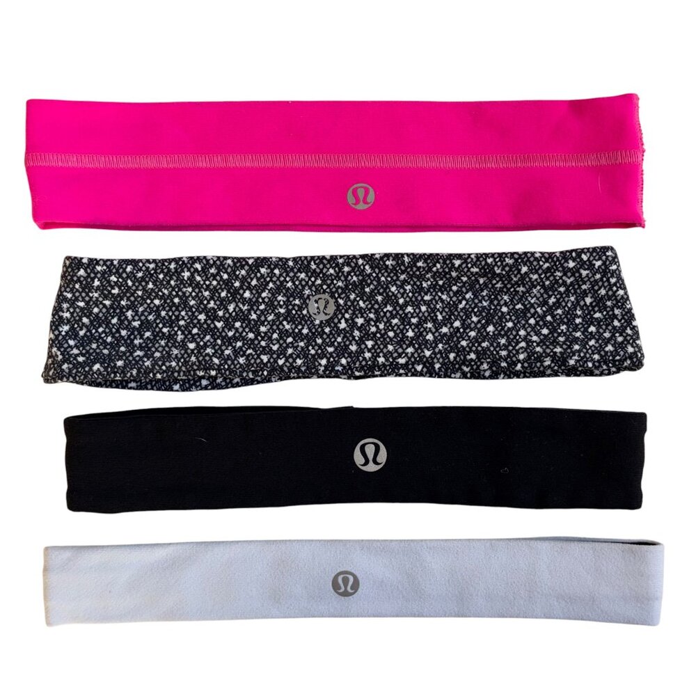 Lululemon Headband Lot of 4 (Pink, Black, Black Print & White)
